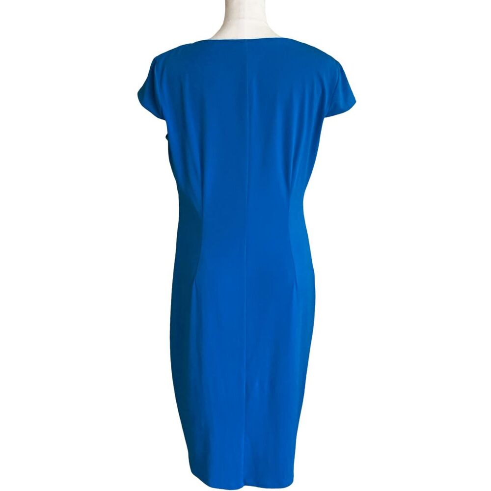 Anne Klein Dress Size 8 Blue Sheath Ruched Waist Cap Sleeve Knee Length Elegant - Picture 6 of 10